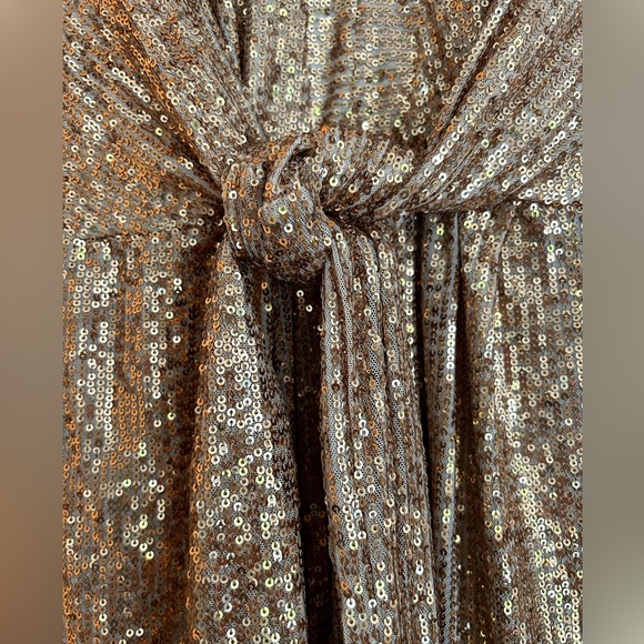 River Island gold sequin tie front dress US 6 - Picture 2 of 4